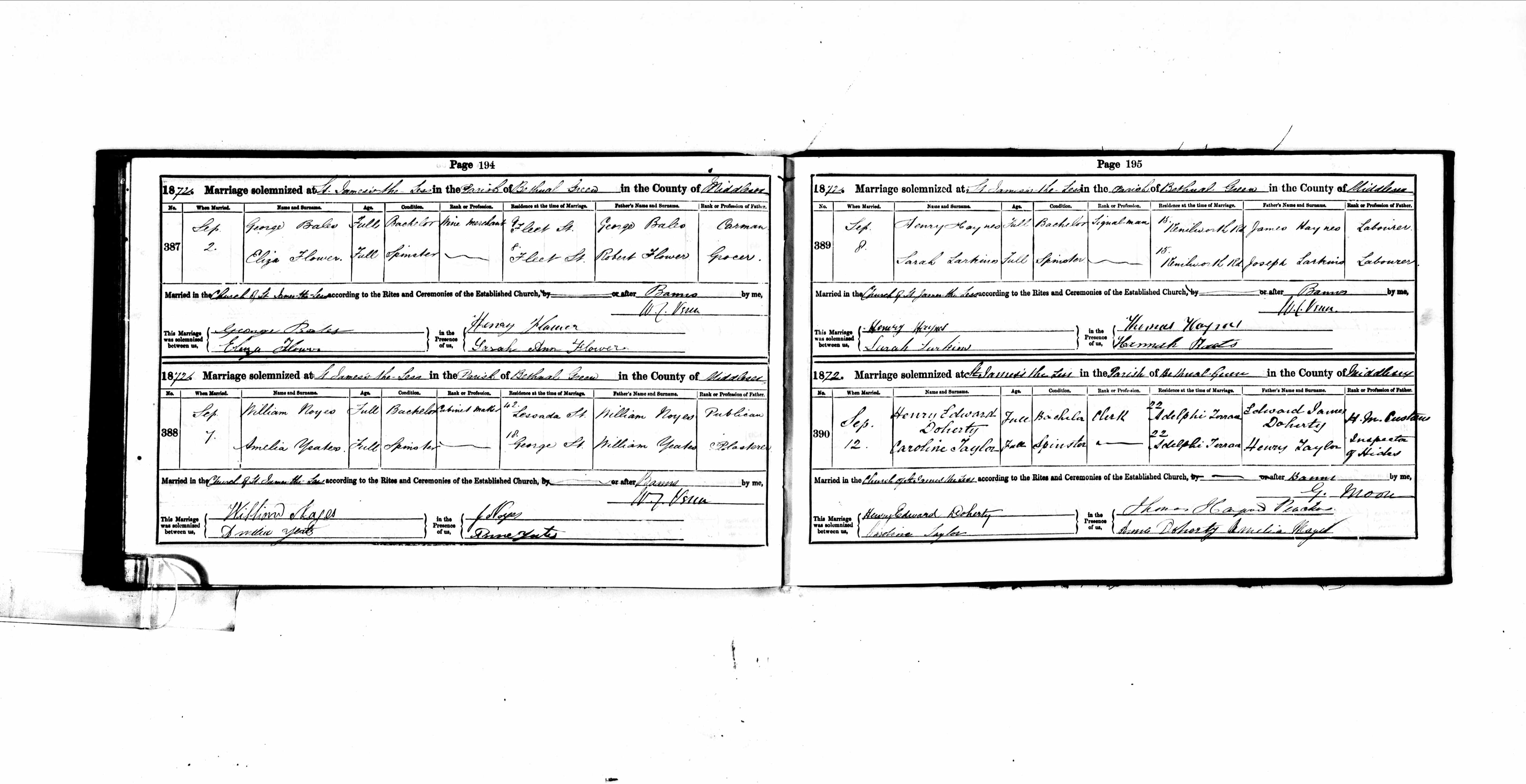 1872 marriage of Amelia Yeates to William Reeves Noyes